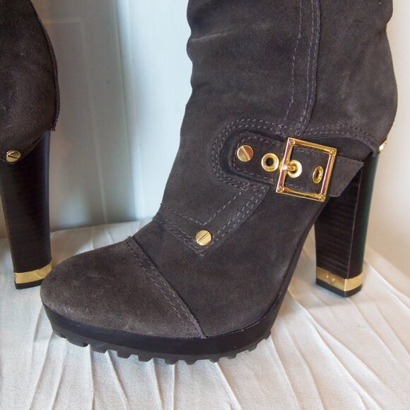 Tory Burch Tall Brown Suede Buckle Heeled Boots sz 6.5 - Picture 2 of 15